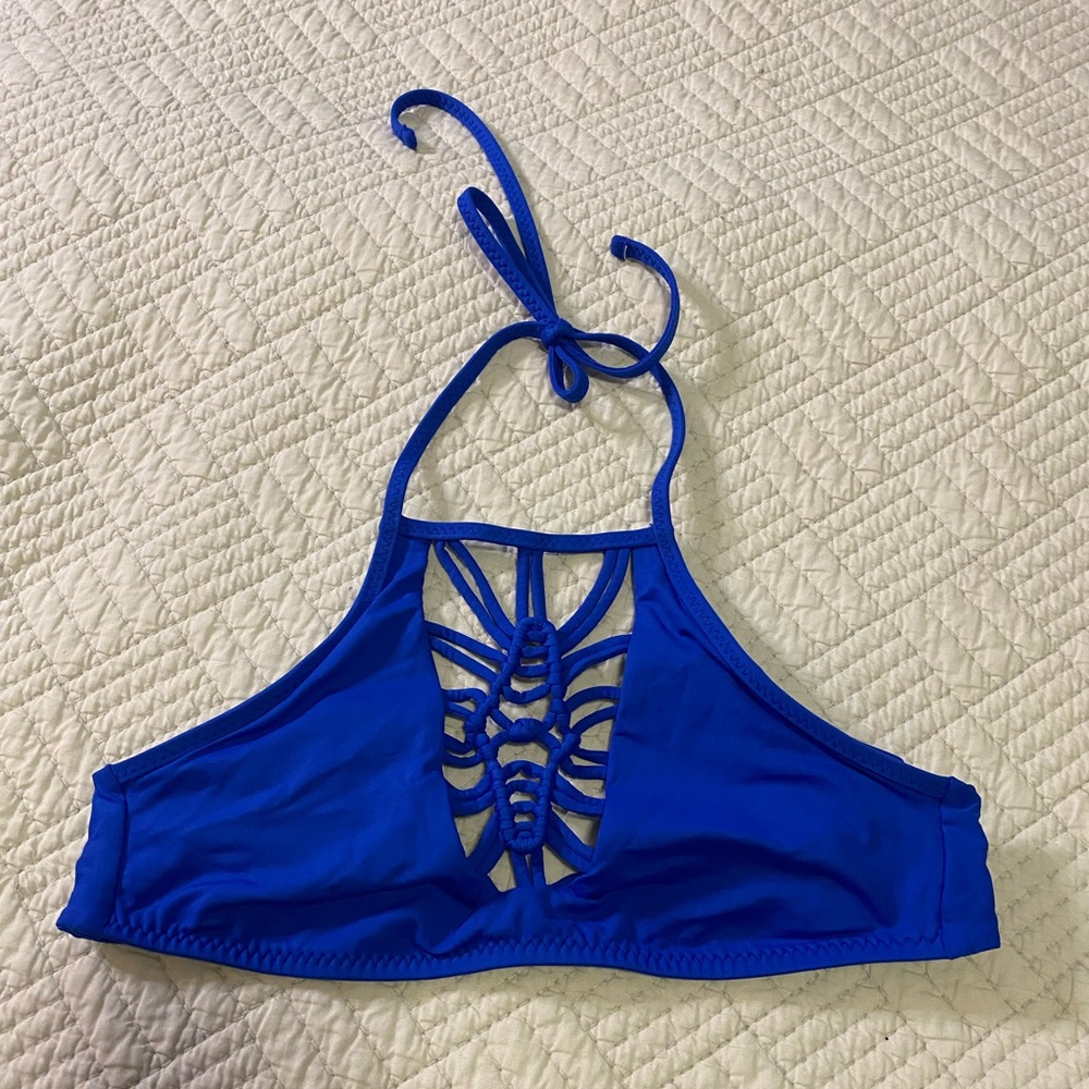 BECCA By Rebecca Virtue Blue Halter Bikini Top with Cutout Design
